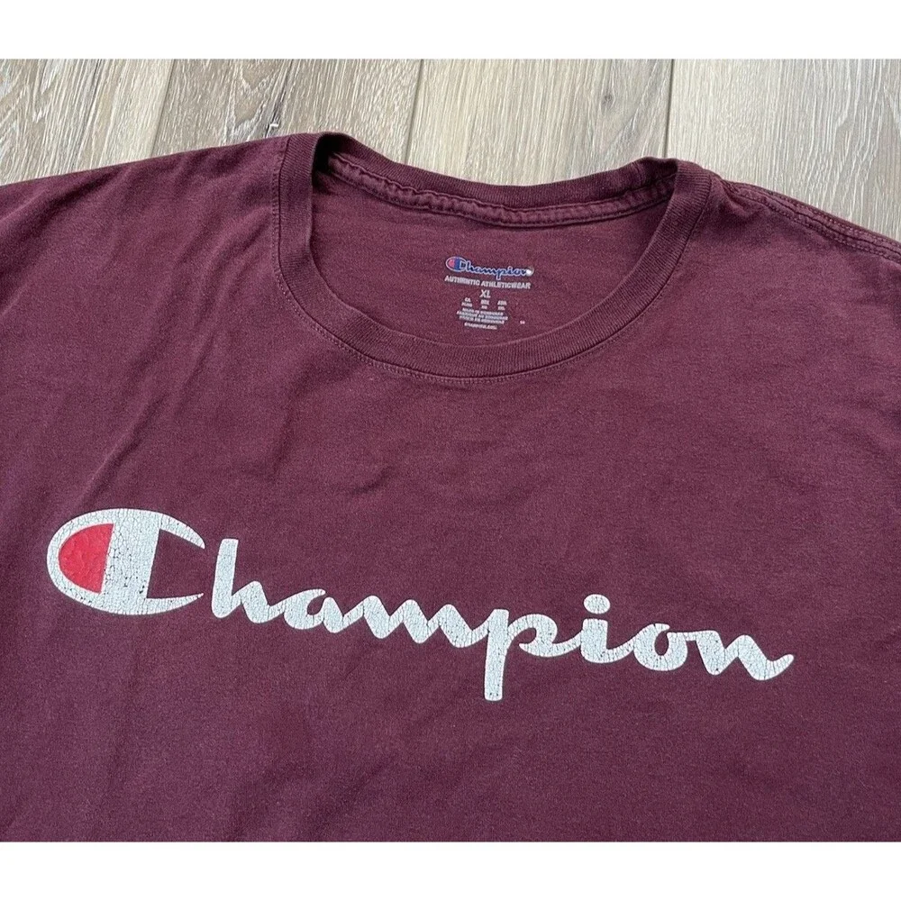 Champion Authentic Athleticwear Maroon Cotton Short Sleeve Tee Mens Sz XL - Picture 4 of 9